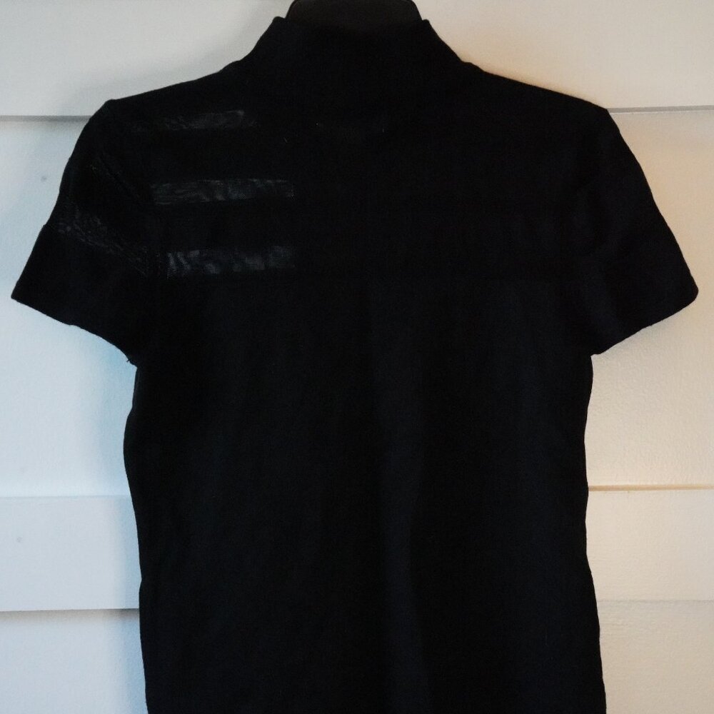 Carmen Marc Valvo, Short Sleeve Mock Neck Sheer Knit Top, Black Size Medium - Picture 4 of 5